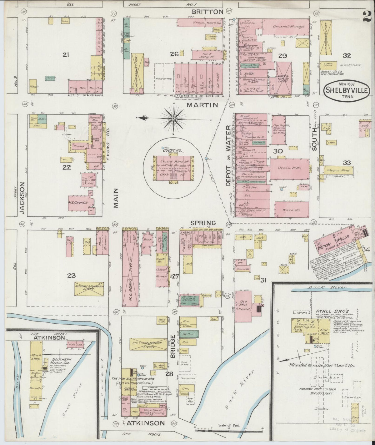 Sanborn Fire Insurance Map from Shelbyville, Bedford County, Tennessee (1887), Sheet #0002 - Complete Map Set gallery image, historic Sanborn map, vintage wall art, Tennessee Tennessee