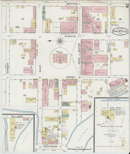 Sanborn Fire Insurance Map from Shelbyville, Bedford County, Tennessee (1887), Sheet #0002 - Complete Map Set gallery image, historic Sanborn map, vintage wall art, Tennessee Tennessee