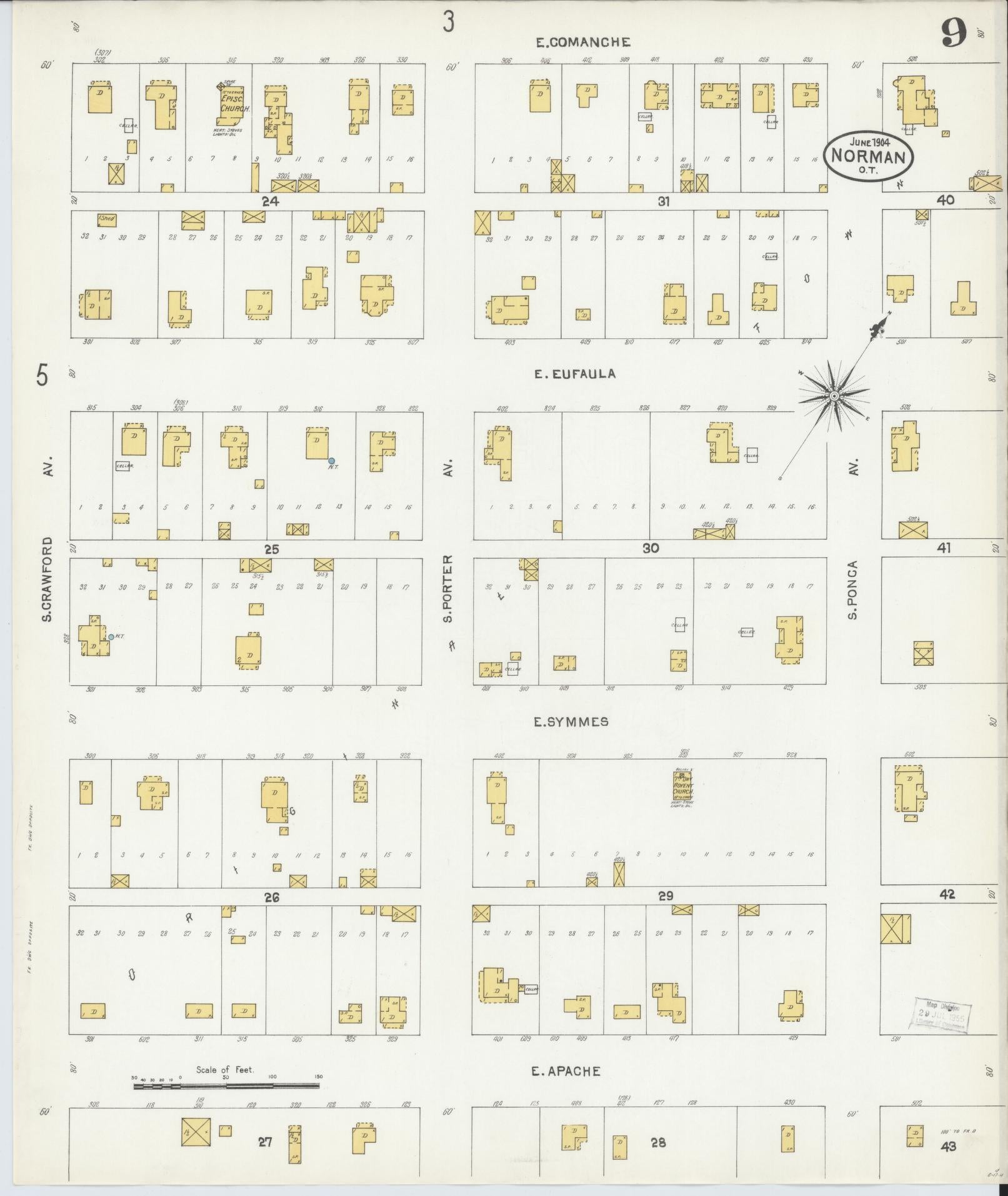 Sanborn Fire Insurance Map from Norman, Cleveland County, Oklahoma (1904), Sheet #0009 - Complete Map Set gallery image, historic Sanborn map, vintage wall art, Oklahoma Oklahoma