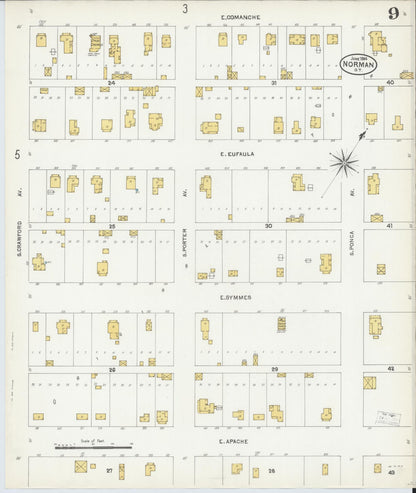 Sanborn Fire Insurance Map from Norman, Cleveland County, Oklahoma (1904), Sheet #0009 - Complete Map Set gallery image, historic Sanborn map, vintage wall art, Oklahoma Oklahoma