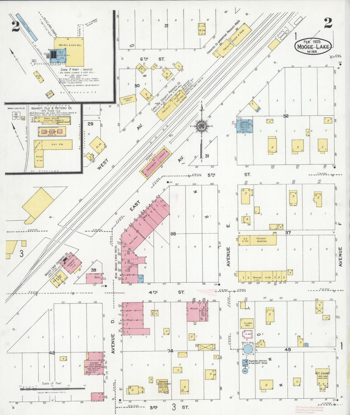 Sanborn Fire Insurance Map from Moose Lake, Carlton County, Minnesota (1925), Sheet #0002 - Complete Map Set gallery image, historic Sanborn map, vintage wall art, Minnesota Minnesota