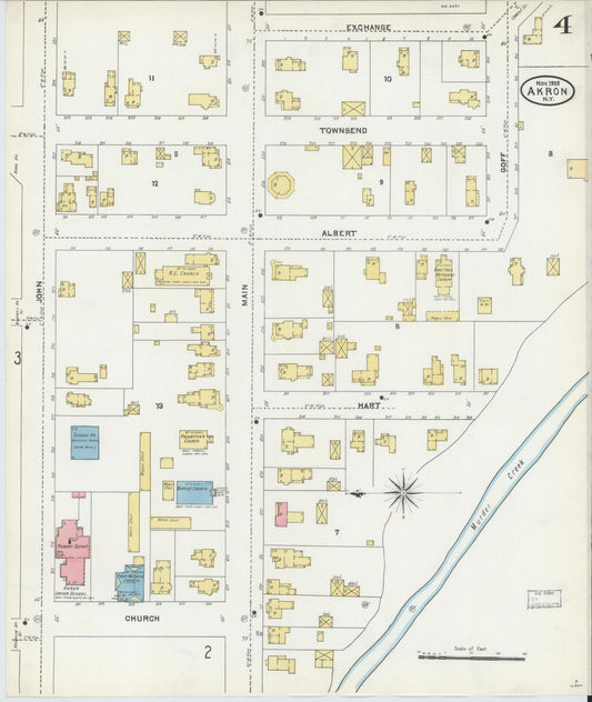 Sanborn Fire Insurance Map from Akron, Erie County, New York (1905), Sheet #0004 - Historic Sanborn Fire Insurance Map Print, vintage old map wall art, antique decor, genealogy gift, New York New York map