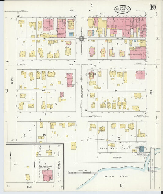 Sanborn Fire Insurance Map from Baraboo, Sauk County, Wisconsin (1913), Sheet #0010 - Historic Sanborn Fire Insurance Map Print, vintage old map wall art, antique decor, genealogy gift, Wisconsin Wisconsin map