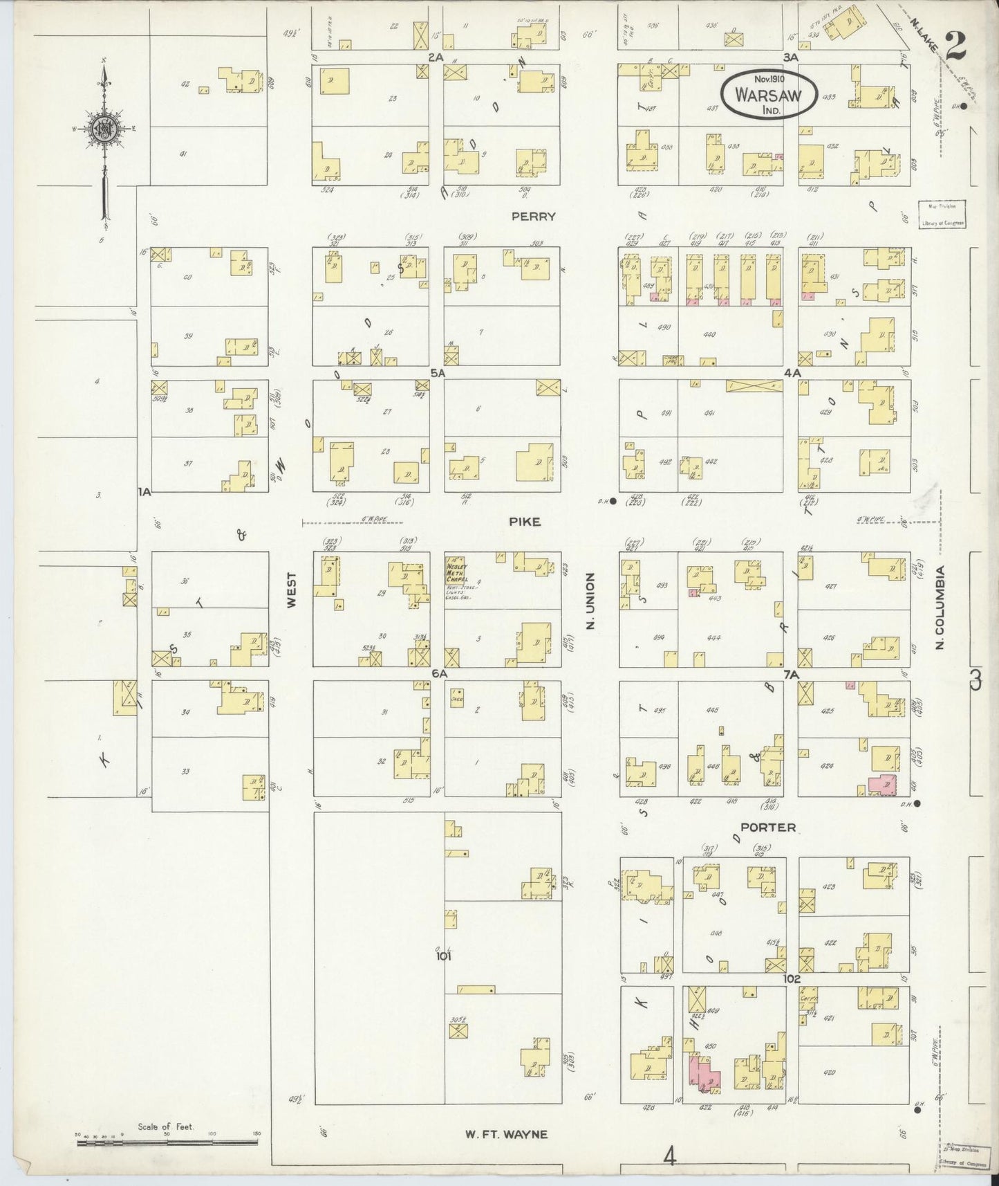 Sanborn Fire Insurance Map from Warsaw, Kosciusko County, Indiana (1910), Sheet #0002 - Complete Map Set gallery image, historic Sanborn map, vintage wall art, Indiana Indiana