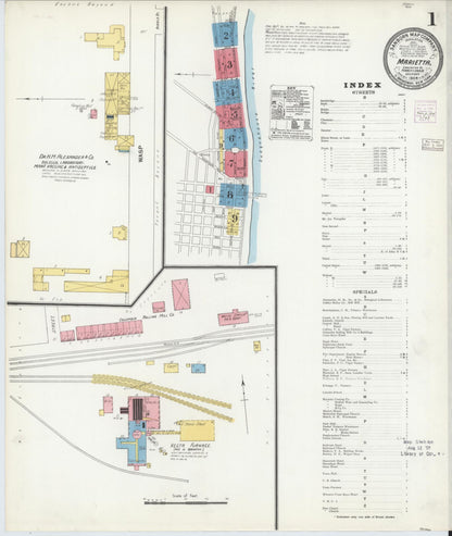 Sanborn Fire Insurance Map from Marietta, Lancaster County, Pennsylvania (1904), Sheet #0001 - Historic Sanborn Fire Insurance Map Print, vintage old map wall art, antique decor, genealogy gift, Pennsylvania Pennsylvania map