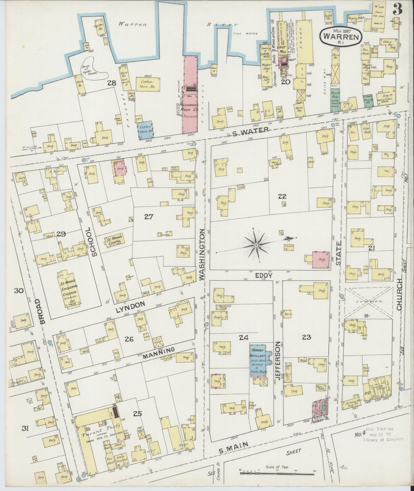 Sanborn Fire Insurance Map from Warren, Bristol County, Rhode Island (1887), Sheet #0003 - Complete Map Set gallery image, historic Sanborn map, vintage wall art, Rhode Island Rhode Island