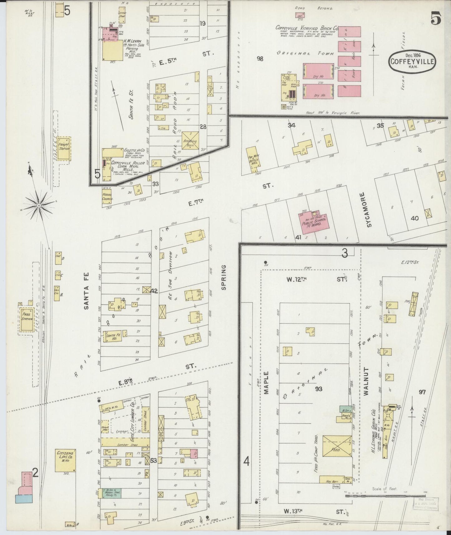 Sanborn Fire Insurance Map from Coffeyville, Montgomery County, Kansas (1896), Sheet #0005 - Complete Map Set gallery image, historic Sanborn map, vintage wall art, Kansas Kansas