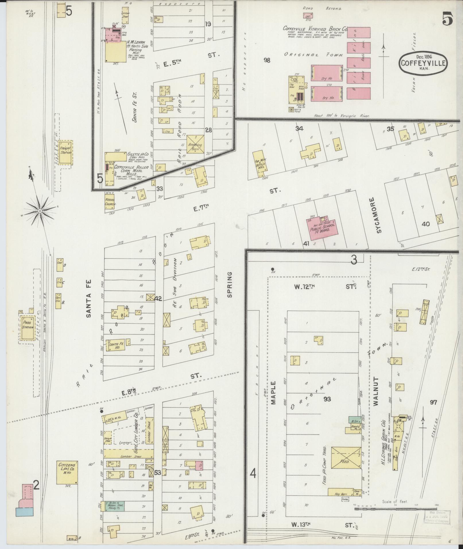 Sanborn Fire Insurance Map from Coffeyville, Montgomery County, Kansas (1896), Sheet #0005 - Complete Map Set gallery image, historic Sanborn map, vintage wall art, Kansas Kansas