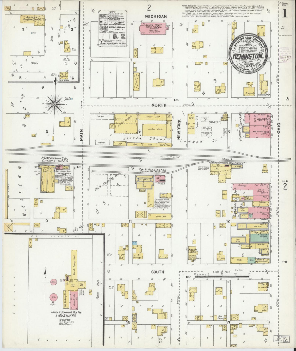 Sanborn Fire Insurance Map from Remington, Jasper County, Indiana (1904), Sheet #0001 - Historic Sanborn Fire Insurance Map Print, vintage old map wall art, antique decor, genealogy gift, Indiana Indiana map
