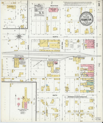 Sanborn Fire Insurance Map from Remington, Jasper County, Indiana (1904), Sheet #0001 - Historic Sanborn Fire Insurance Map Print, vintage old map wall art, antique decor, genealogy gift, Indiana Indiana map
