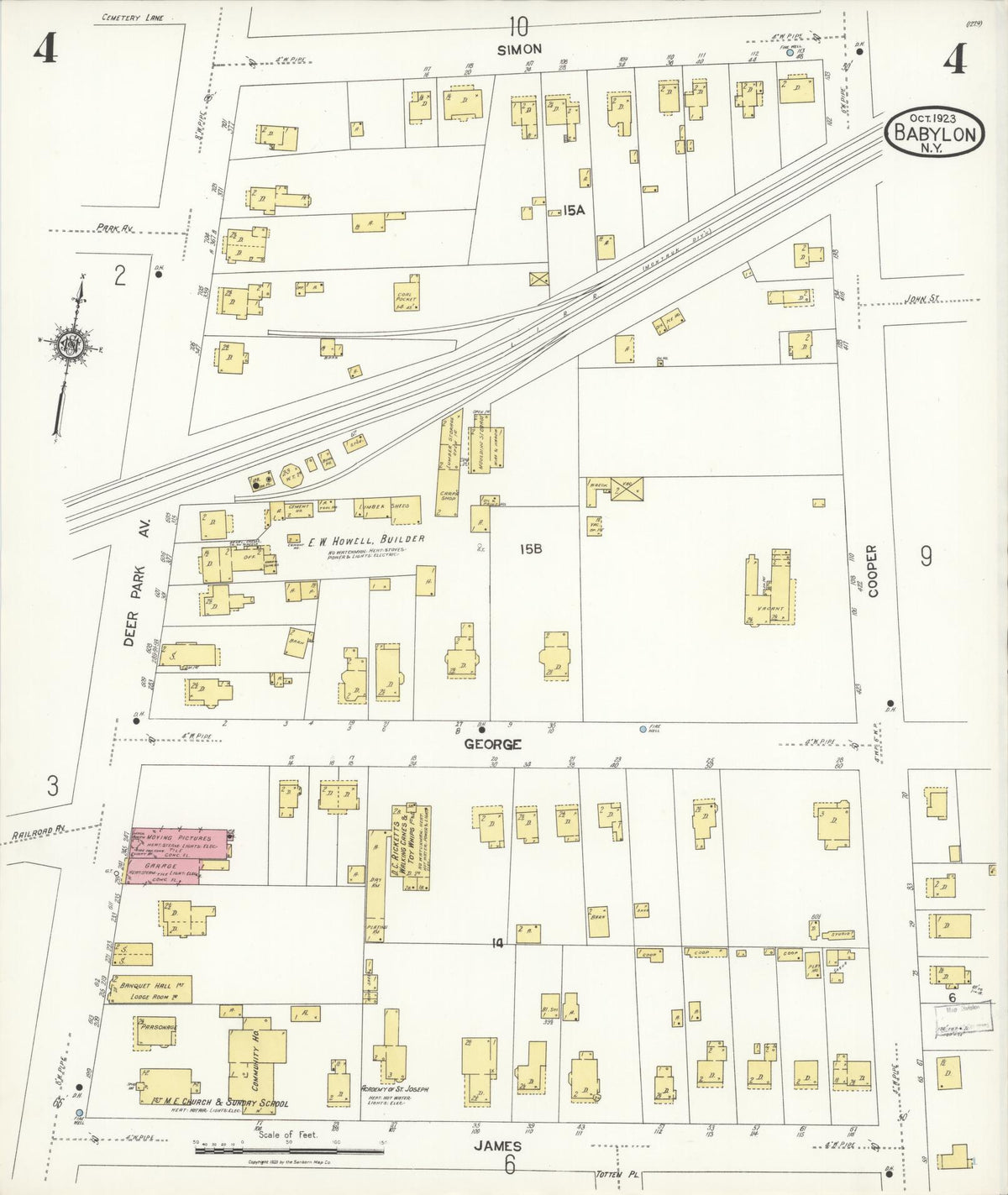 Sanborn Fire Insurance Map from Babylon, Suffolk County, New York (1923), Sheet #0004 - Historic Sanborn Fire Insurance Map Print, vintage old map wall art, antique decor, genealogy gift, New York New York map