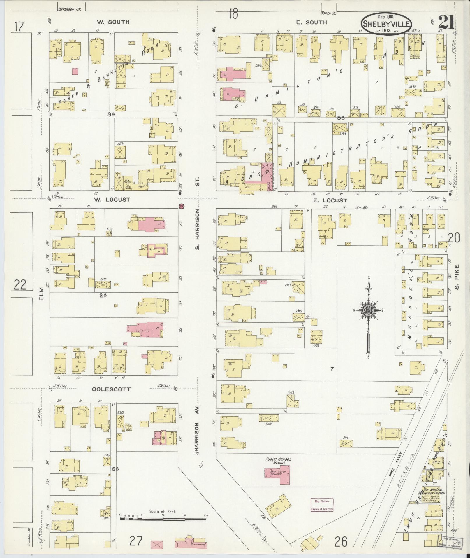 Sanborn Fire Insurance Map from Shelbyville, Shelby County, Indiana (1910), Sheet #0021 - Complete Map Set gallery image, historic Sanborn map, vintage wall art, Indiana Indiana