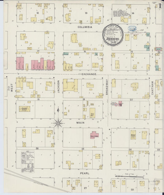 Sanborn Fire Insurance Map from Danvers, McLean County, Illinois (1894), Sheet #0001 - Historic Sanborn Fire Insurance Map Print, vintage old map wall art, antique decor, genealogy gift, Illinois Illinois map
