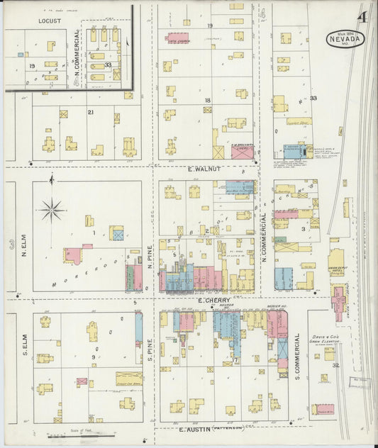 Sanborn Fire Insurance Map from Nevada, Vernon County, Missouri (1894), Sheet #0004 - Historic Sanborn Fire Insurance Map Print, vintage old map wall art, antique decor, genealogy gift, Missouri Missouri map