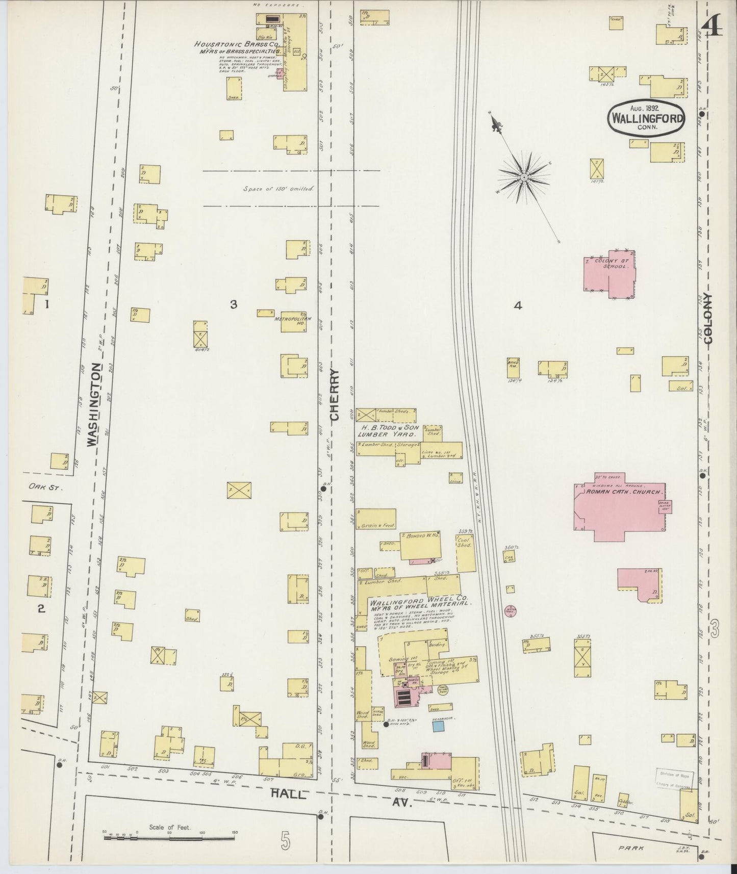 Sanborn Fire Insurance Map from Wallingford, New Haven County, Connecticut (1892), Sheet #0004 - Complete Map Set gallery image, historic Sanborn map, vintage wall art, Connecticut Connecticut