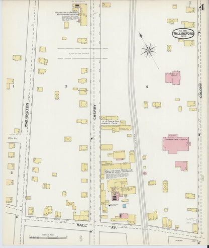 Sanborn Fire Insurance Map from Wallingford, New Haven County, Connecticut (1892), Sheet #0004 - Complete Map Set gallery image, historic Sanborn map, vintage wall art, Connecticut Connecticut
