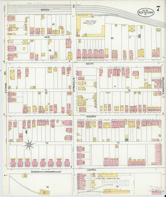 Sanborn Fire Insurance Map from Pottstown, Montgomery County, Pennsylvania (1902), Sheet #0007 - Historic Sanborn Fire Insurance Map Print, vintage old map wall art, antique decor, genealogy gift, Pennsylvania Pennsylvania map