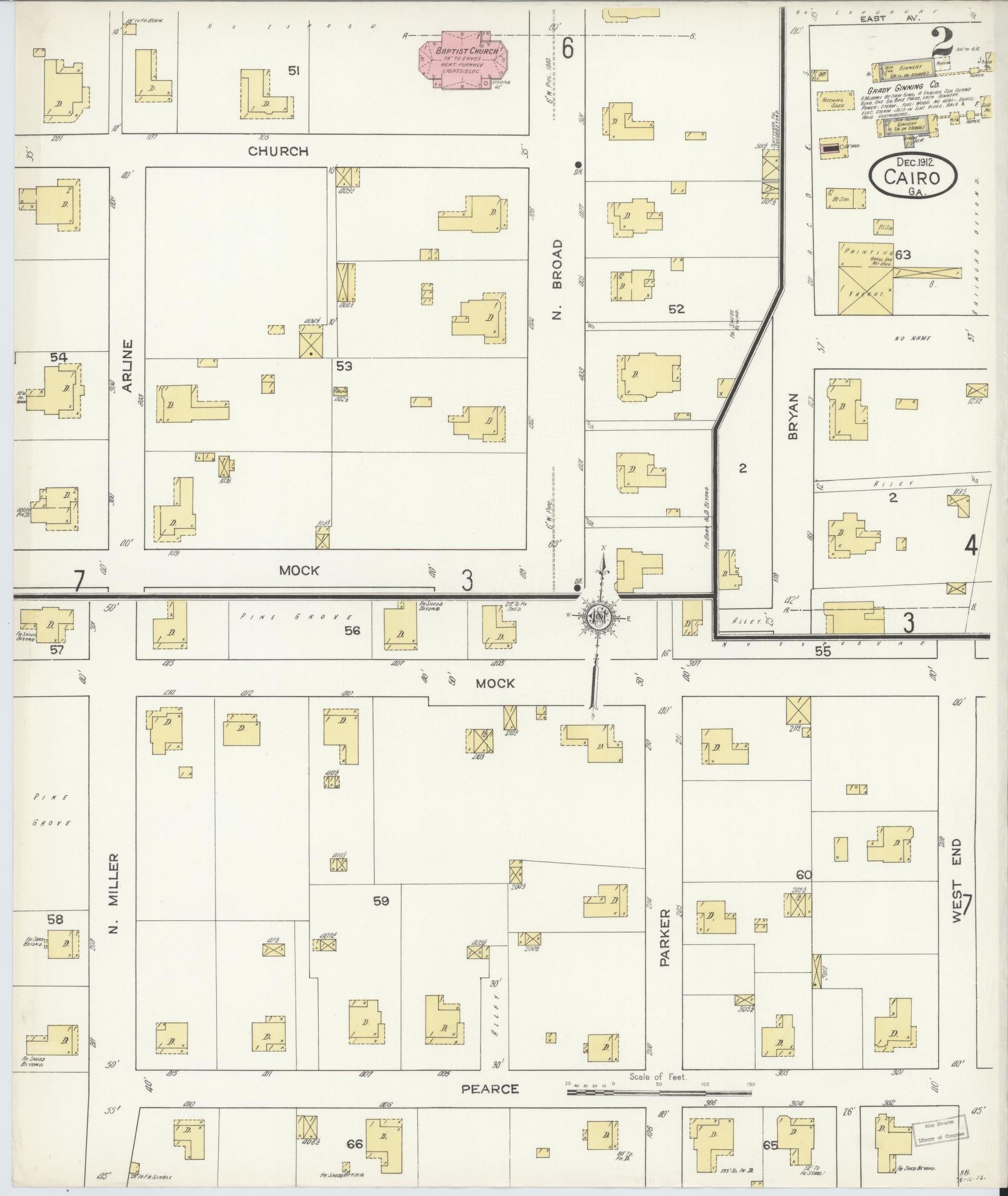Sanborn Fire Insurance Map from Cairo, Grady County, Georgia (1912), Sheet #0002 - Complete Map Set gallery image, historic Sanborn map, vintage wall art, Georgia Georgia