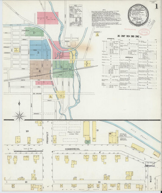 Sanborn Fire Insurance Map from Medina, Orleans County, New York (1898), Sheet #0001 - Historic Sanborn Fire Insurance Map Print, vintage old map wall art, antique decor, genealogy gift, New York New York map