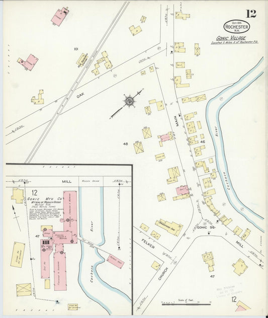 Sanborn Fire Insurance Map from Rochester, Strafford County, New Hampshire (1914), Sheet #0012 - Historic Sanborn Fire Insurance Map Print, vintage old map wall art, antique decor, genealogy gift, New Hampshire New Hampshire map