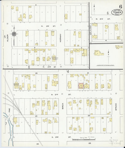 Sanborn Fire Insurance Map from Tower, Saint Louis County, Minnesota (1909), Sheet #0006 - Complete Map Set gallery image, historic Sanborn map, vintage wall art, Minnesota Minnesota
