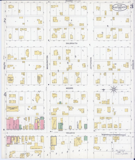 Sanborn Fire Insurance Map from Blue Earth, Faribault County, Minnesota (1899), Sheet #0003 - Historic Sanborn Fire Insurance Map Print, vintage old map wall art, antique decor, genealogy gift, Minnesota Minnesota map
