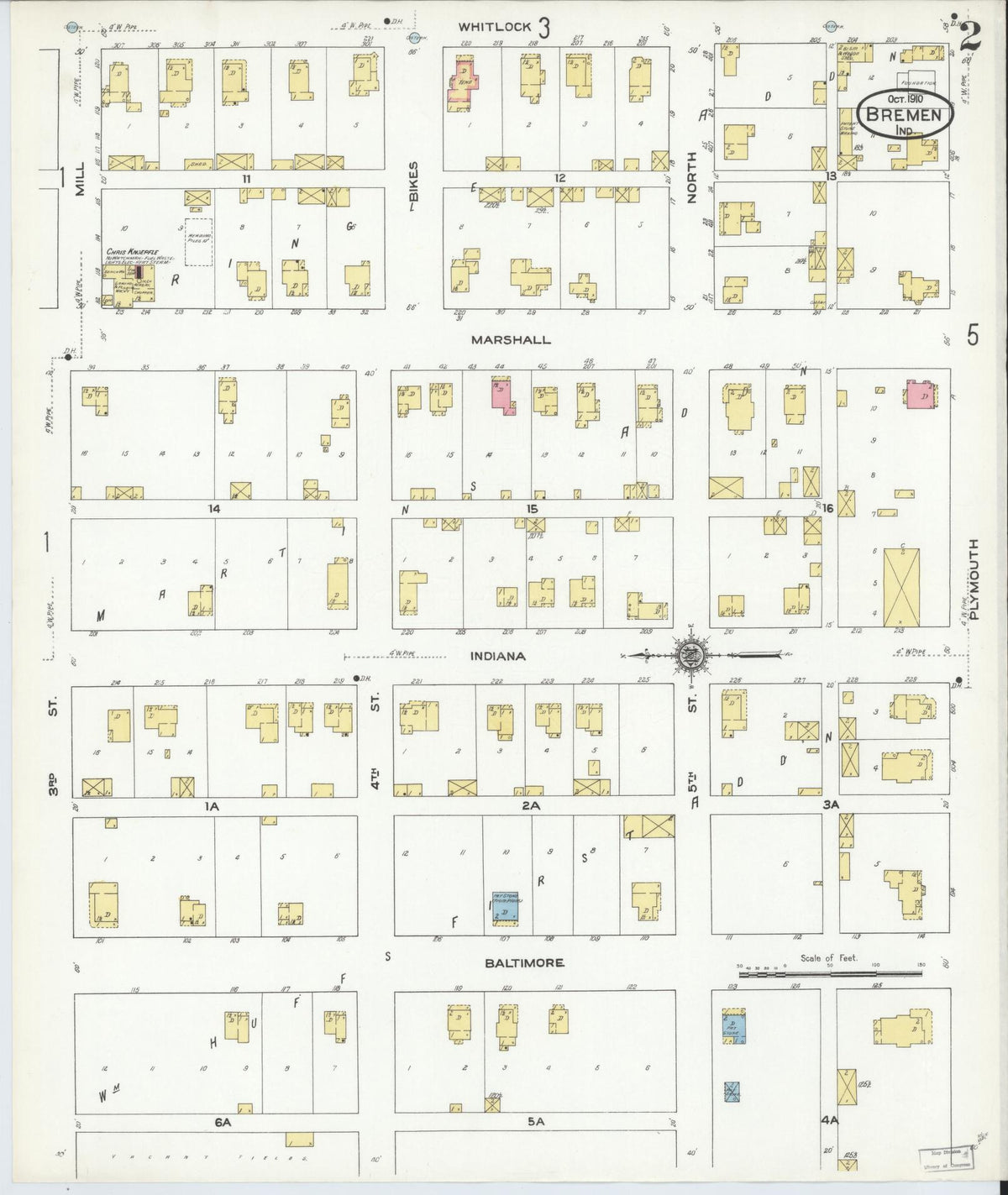 Sanborn Fire Insurance Map from Bremen, Marshall County, Indiana (1910), Sheet #0002 - Historic Sanborn Fire Insurance Map Print, vintage old map wall art, antique decor, genealogy gift, Indiana Indiana map