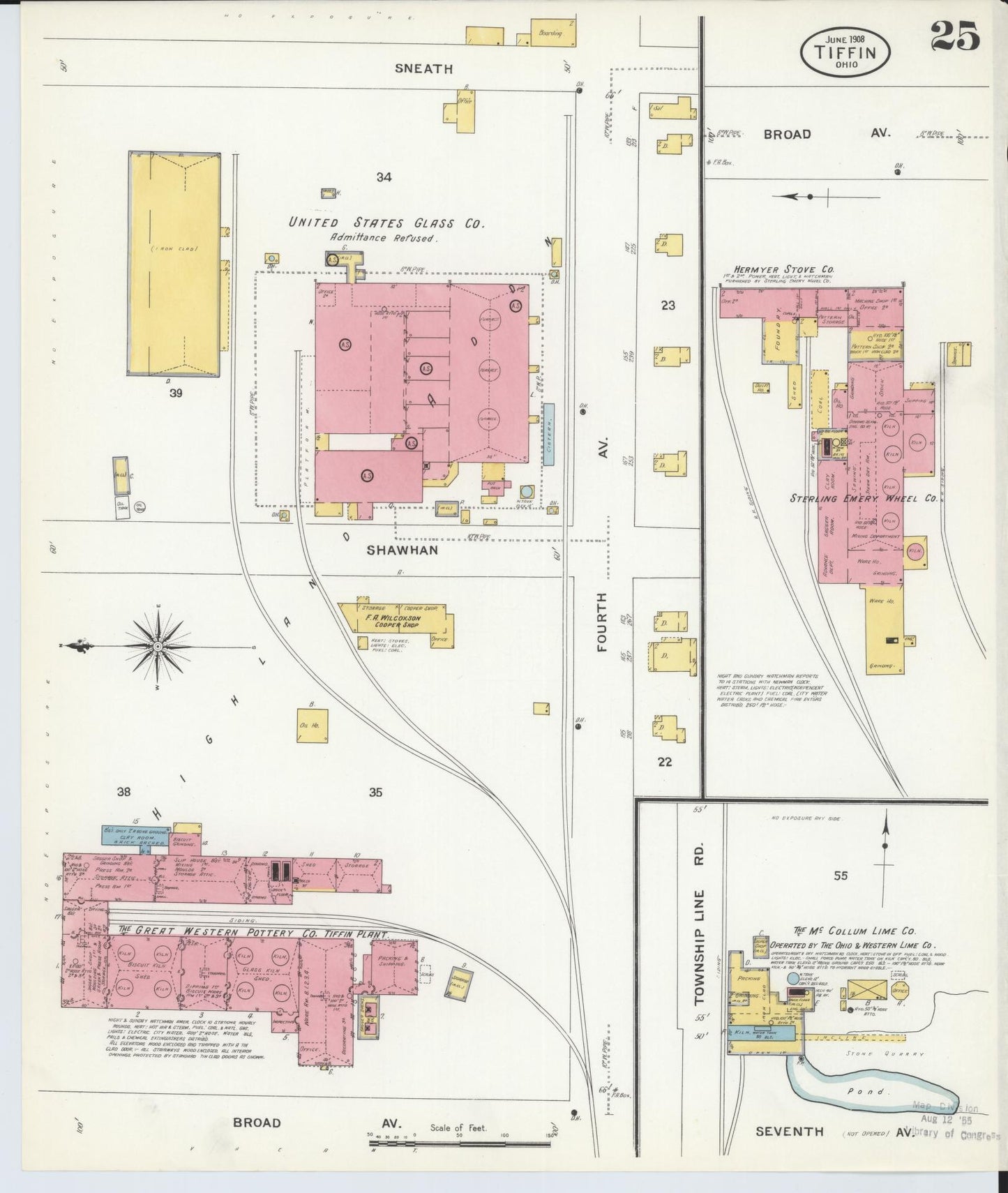 Sanborn Fire Insurance Map from Tiffin, Seneca County, Ohio (1908), Sheet #0025 - Complete Map Set gallery image, historic Sanborn map, vintage wall art, Ohio Ohio