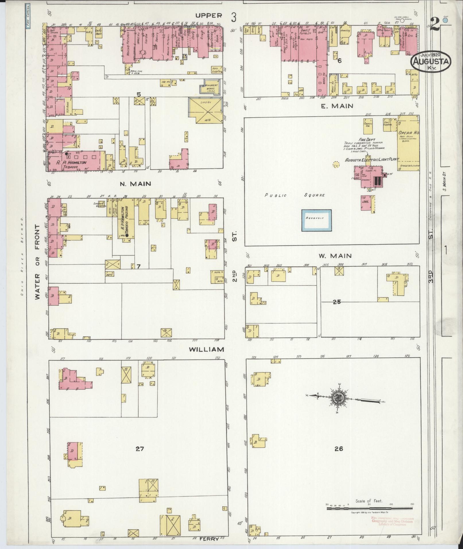 Sanborn Fire Insurance Map from Augusta, Bracken County, Kentucky (1920), Sheet #0002 - Complete Map Set gallery image, historic Sanborn map, vintage wall art, Kentucky Kentucky