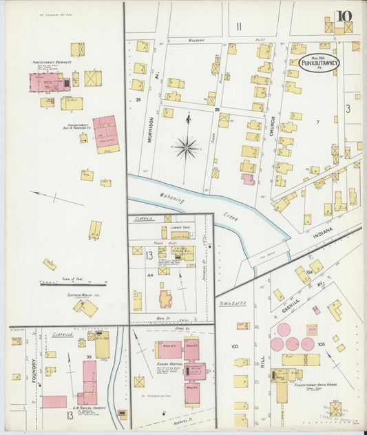 Sanborn Fire Insurance Map from Punxsutawney, Jefferson County, Pennsylvania (1906), Sheet #0010 - Historic Sanborn Fire Insurance Map Print, vintage old map wall art, antique decor, genealogy gift, Pennsylvania Pennsylvania map