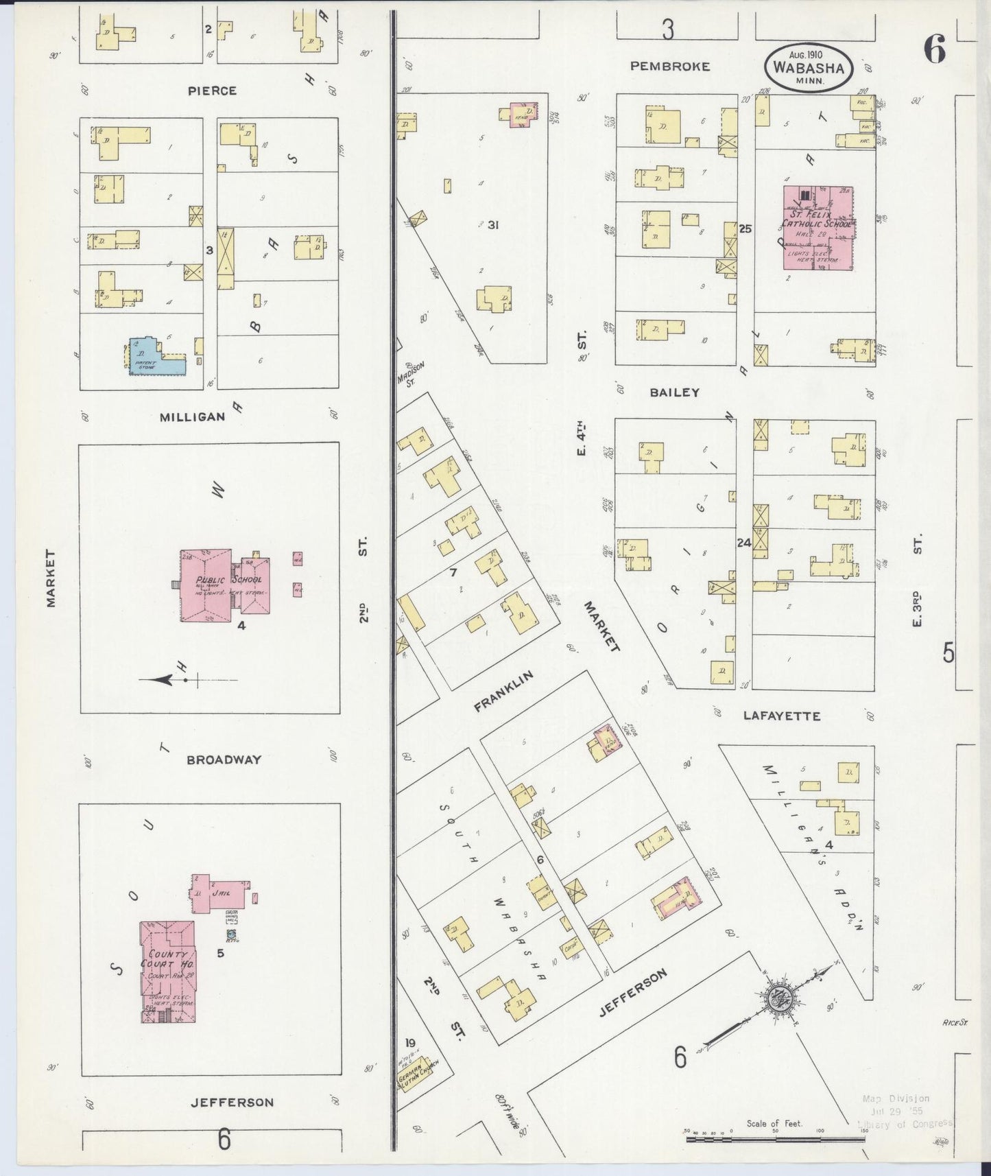 Sanborn Fire Insurance Map from Wabasha, Wabasha County, Minnesota (1910), Sheet #0006 - Historic Sanborn Fire Insurance Map Print, vintage old map wall art, antique decor, genealogy gift, Minnesota Minnesota map