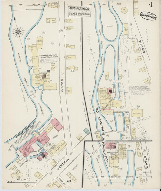 Sanborn Fire Insurance Map from Gardiner, Kennebec County, Maine (1884), Sheet #0004 - Historic Sanborn Fire Insurance Map Print, vintage old map wall art, antique decor, genealogy gift, Maine Maine map