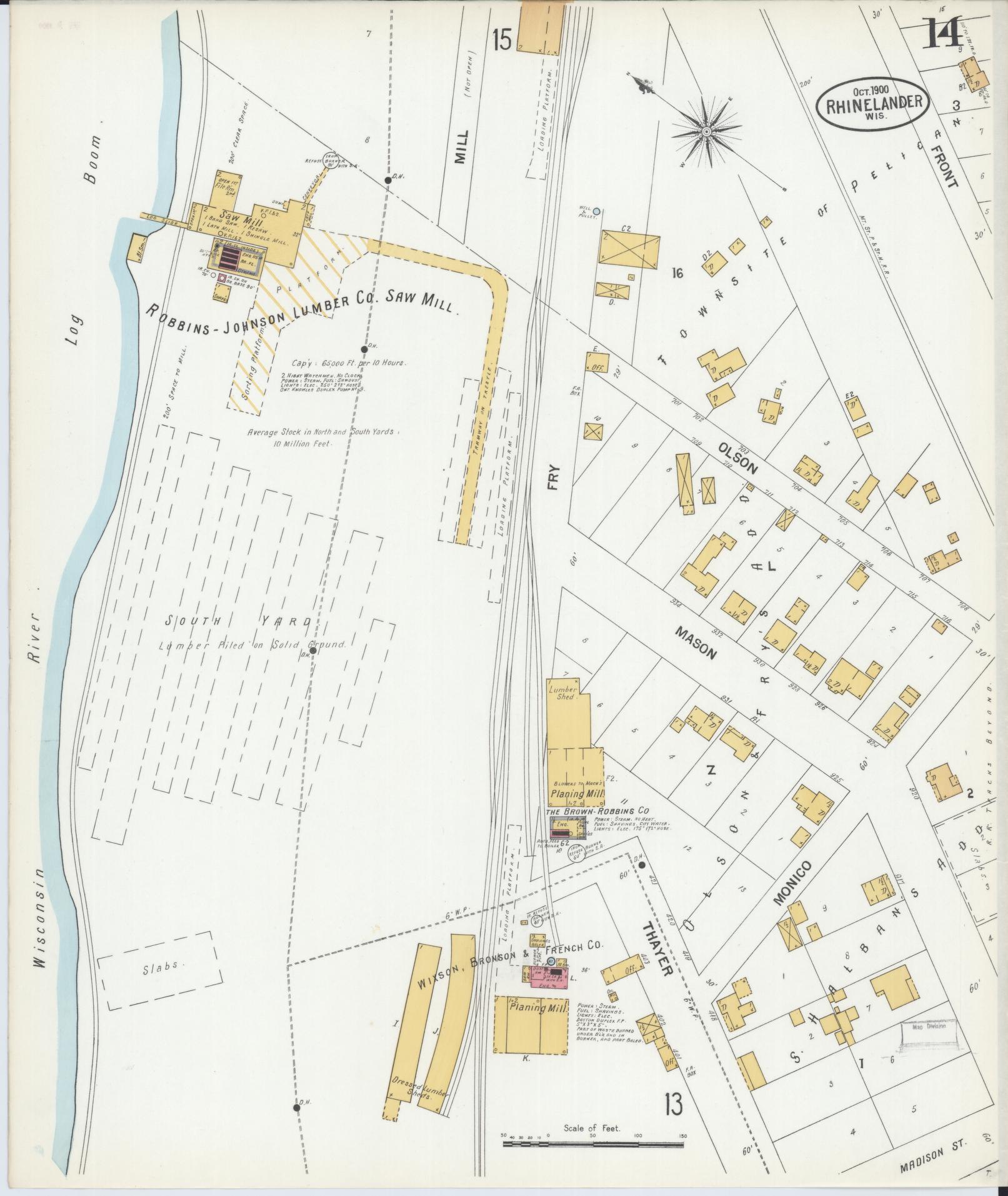 Sanborn Fire Insurance Map from Rhinelander, Oneida County, Wisconsin (1900), Sheet #0014 - Complete Map Set gallery image, historic Sanborn map, vintage wall art, Wisconsin Wisconsin