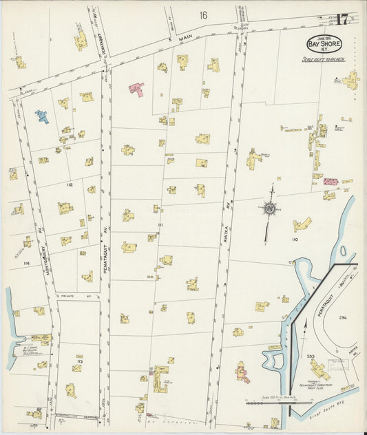 Sanborn Fire Insurance Map from Bay Shore, Suffolk County, New York (1915), Sheet #0017 - Historic Sanborn Fire Insurance Map Print, vintage old map wall art, antique decor, genealogy gift, New York New York map