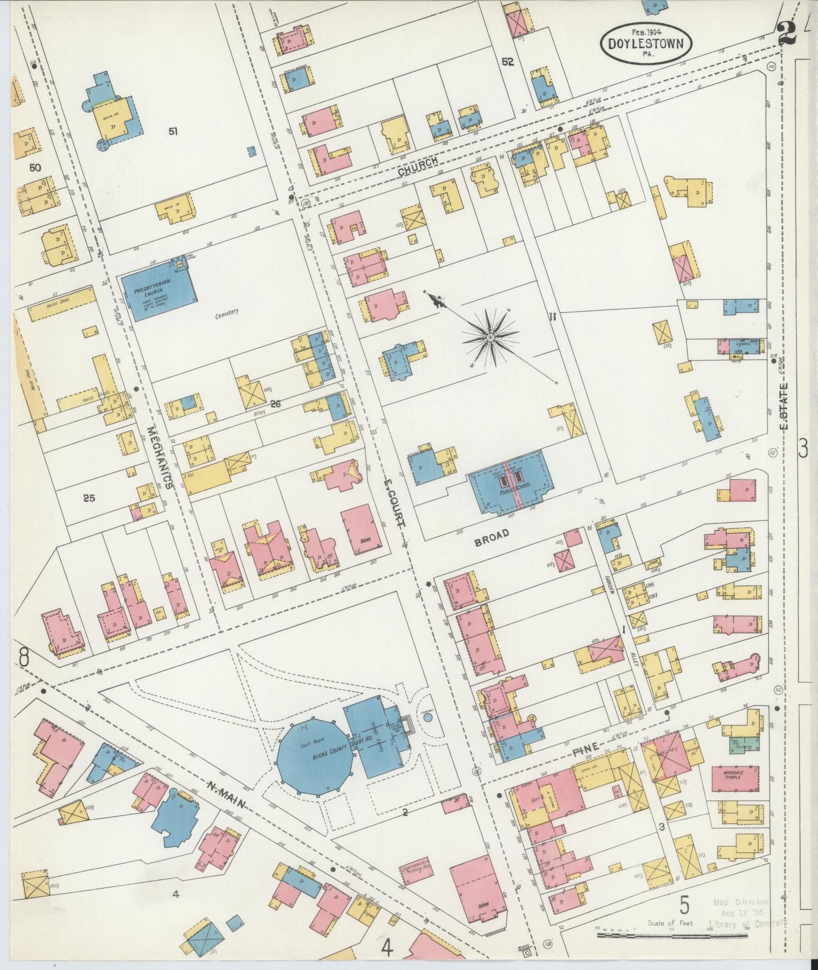 Sanborn Fire Insurance Map from Doylestown, Bucks County, Pennsylvania (1904), Sheet #0002 - Historic Sanborn Fire Insurance Map Print, vintage old map wall art, antique decor, genealogy gift, Pennsylvania Pennsylvania map