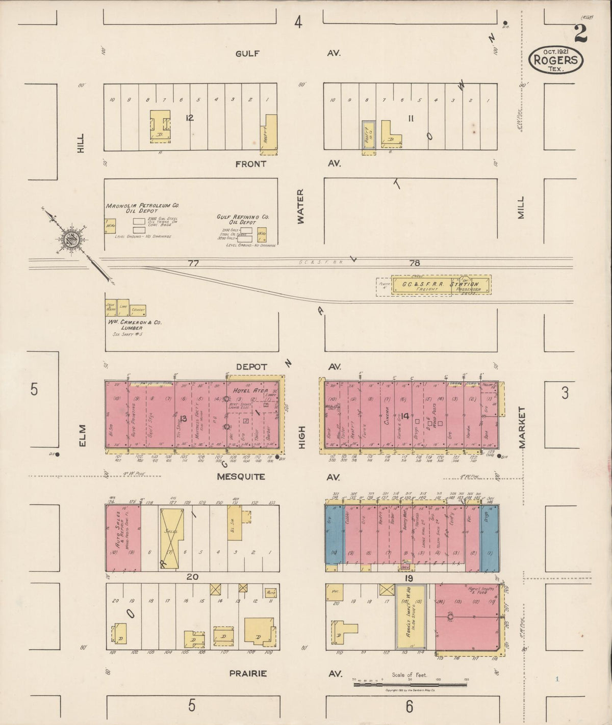 Sanborn Fire Insurance Map from Rogers, Bell County, Texas (1921), Sheet #0002 - Historic Sanborn Fire Insurance Map Print, vintage old map wall art, antique decor, genealogy gift, Texas Texas map