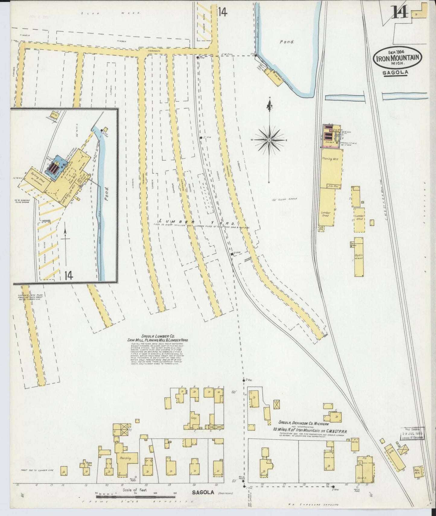 Sanborn Fire Insurance Map from Iron Mountain, Dickinson County, Michigan (1904), Sheet #0014 - Historic Sanborn Fire Insurance Map Print, vintage old map wall art, antique decor, genealogy gift, Michigan Michigan map