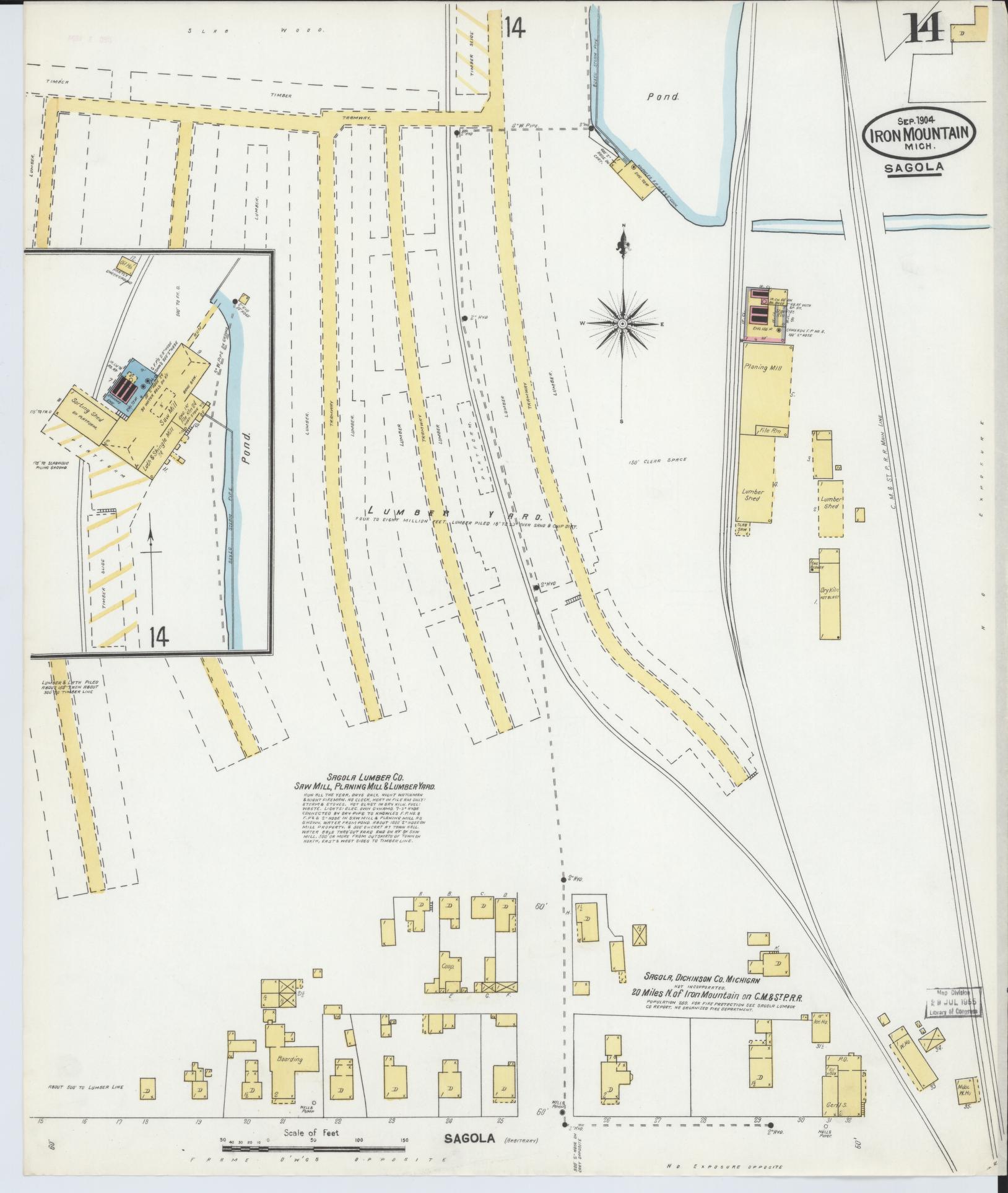 Sanborn Fire Insurance Map from Iron Mountain, Dickinson County, Michigan (1904), Sheet #0014 - Historic Sanborn Fire Insurance Map Print, vintage old map wall art, antique decor, genealogy gift, Michigan Michigan map