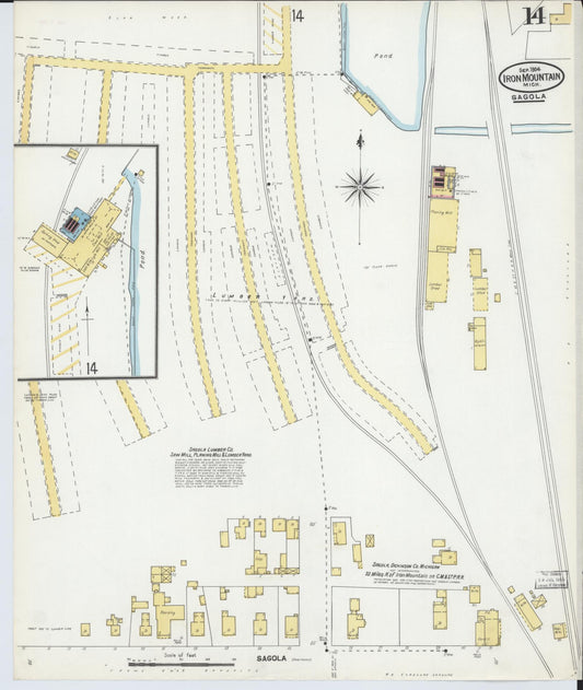 Sanborn Fire Insurance Map from Iron Mountain, Dickinson County, Michigan (1904), Sheet #0014 - Historic Sanborn Fire Insurance Map Print, vintage old map wall art, antique decor, genealogy gift, Michigan Michigan map