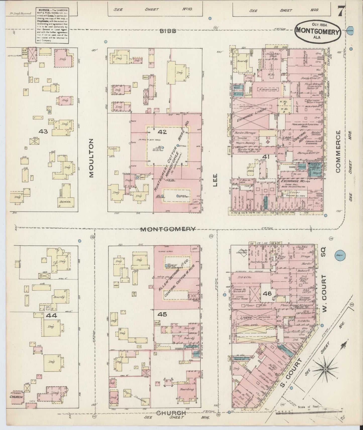 Sanborn Fire Insurance Map from Montgomery, Montgomery County, Alabama (1884), Sheet #0007 - Complete Map Set gallery image, historic Sanborn map, vintage wall art, Alabama Alabama