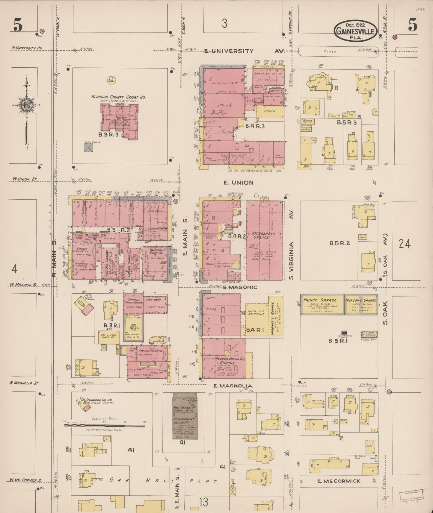 Sanborn Fire Insurance Map from Gainesville, Alachua County, Florida (1922), Sheet #0005 - Complete Map Set gallery image, historic Sanborn map, vintage wall art, Florida Florida