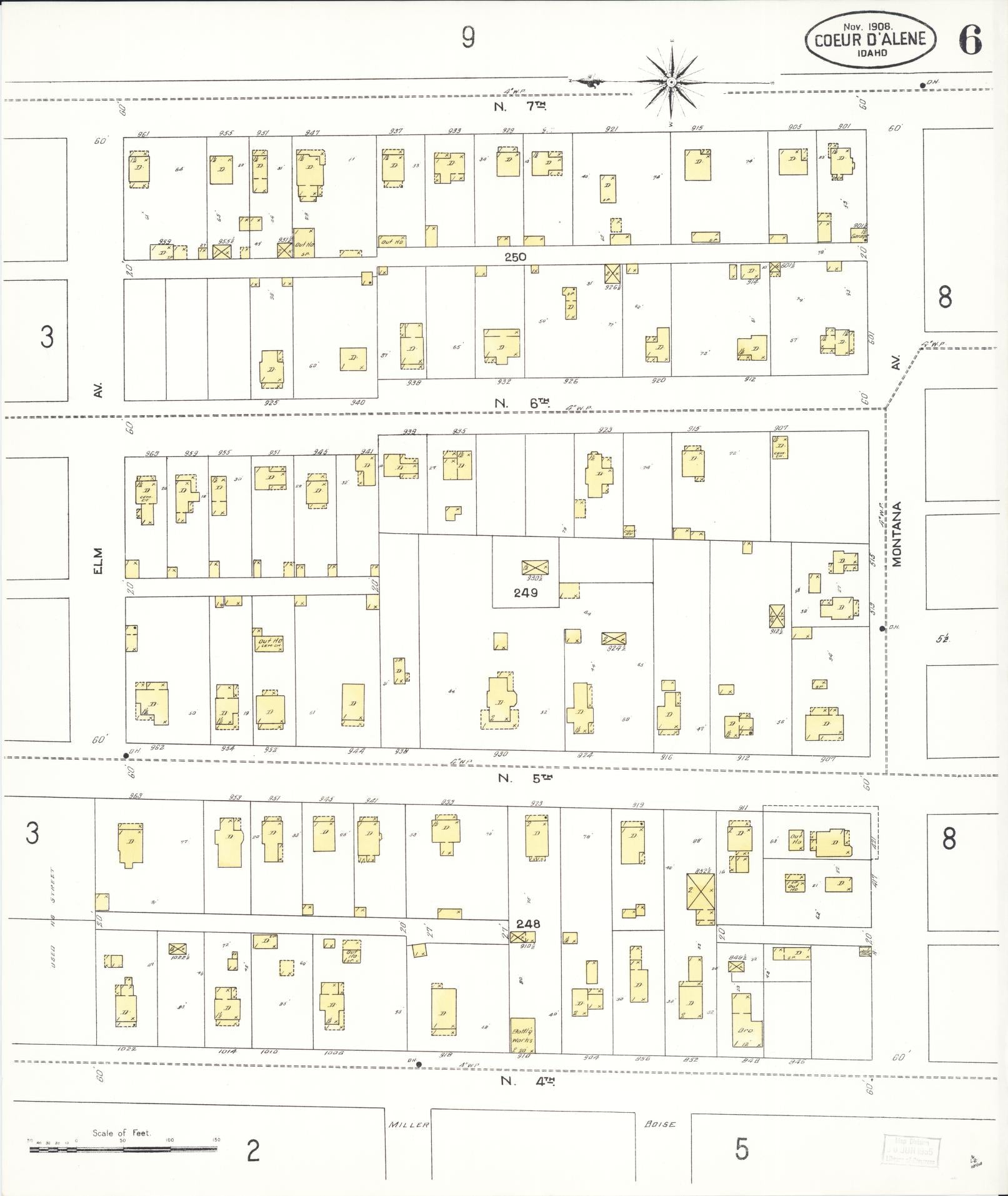 Sanborn Fire Insurance Map from Coeur D'alene, Kootenai County, Idaho (1908), Sheet #0006 - Complete Map Set gallery image, historic Sanborn map, vintage wall art, Idaho Idaho