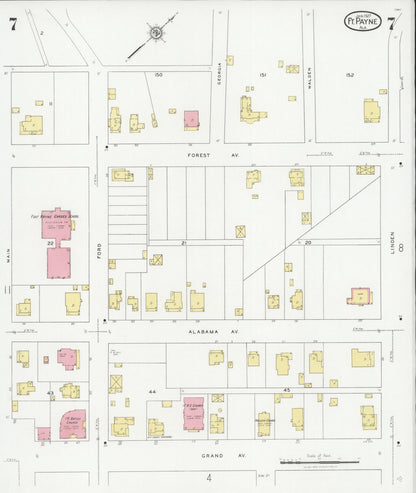 Sanborn Fire Insurance Map from Fort Payne, Dekalb County, Alabama (1927), Sheet #0007 - Complete Map Set gallery image, historic Sanborn map, vintage wall art, Alabama Alabama