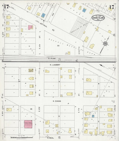 Sanborn Fire Insurance Map from Grand Island, Hall County, Nebraska (1924), Sheet #0017 - Complete Map Set gallery image, historic Sanborn map, vintage wall art, Nebraska Nebraska