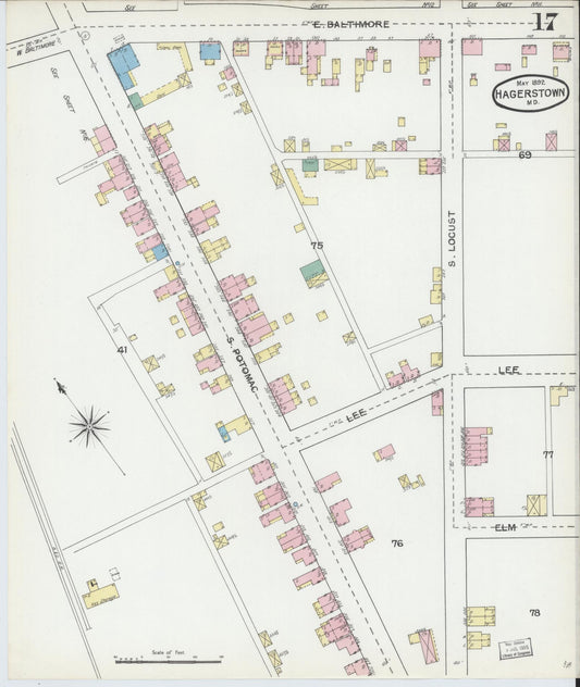 Sanborn Fire Insurance Map from Hagerstown, Washington County, Maryland (1892), Sheet #0017 - Historic Sanborn Fire Insurance Map Print, vintage old map wall art, antique decor, genealogy gift, Maryland Maryland map