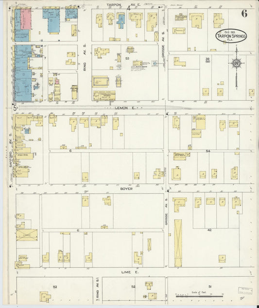 Sanborn Fire Insurance Map from Tarpon Springs, Pinellas County, Florida (1913), Sheet #0006 - Historic Sanborn Fire Insurance Map Print, vintage old map wall art, antique decor, genealogy gift, Florida Florida map
