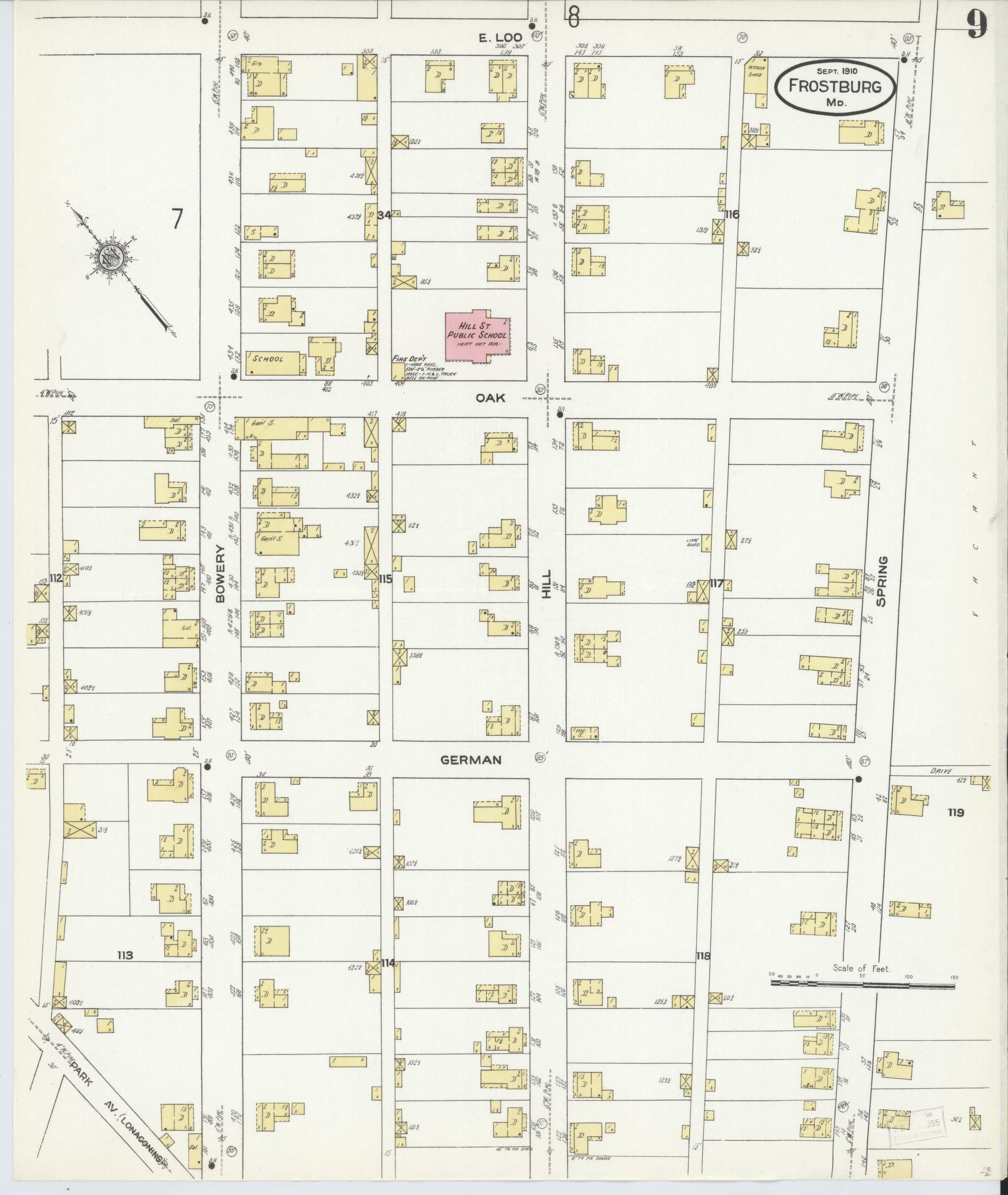 Sanborn Fire Insurance Map from Frostburg, Allegany County, Maryland (1910), Sheet #0009 - Historic Sanborn Fire Insurance Map Print, vintage old map wall art