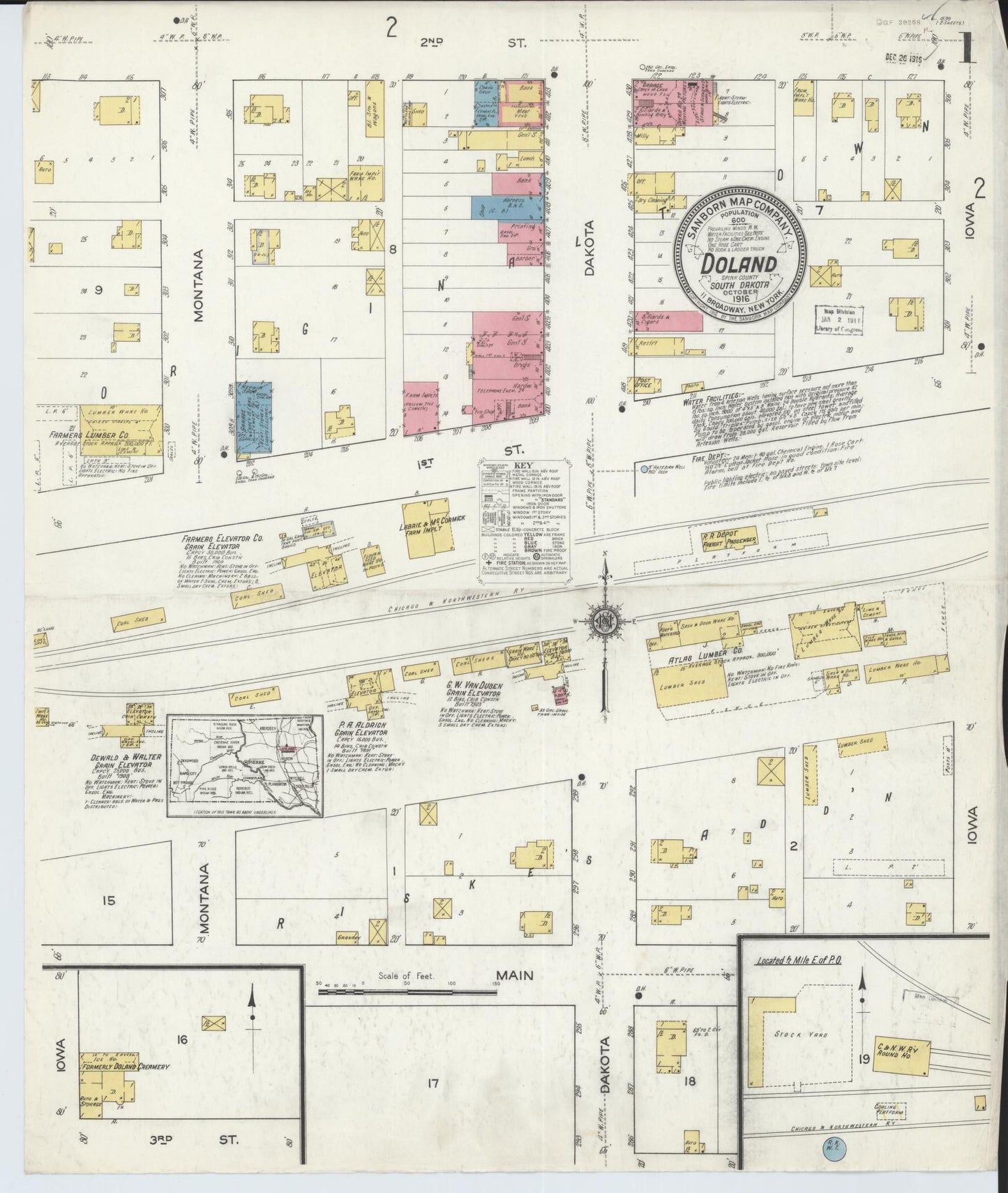 Sanborn Fire Insurance Map from Doland, Spink County, South Dakota. (1916) – Historic Sanborn Fire Insurance Map Print