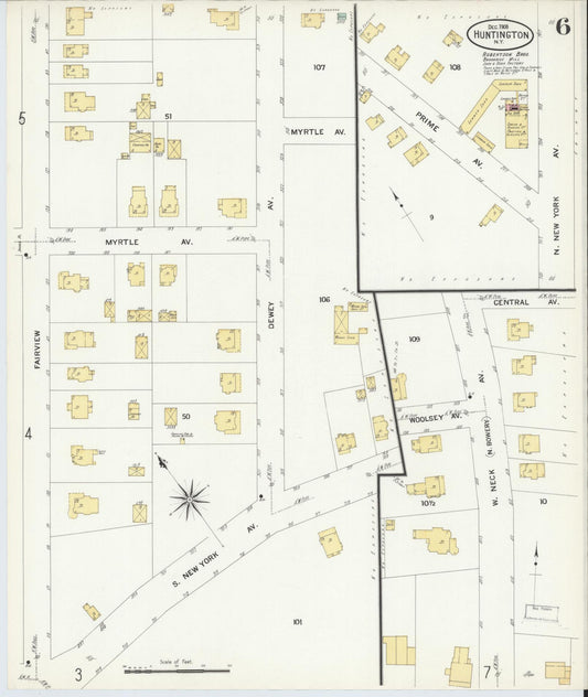 Sanborn Fire Insurance Map from Huntington, Suffolk County, New York (1908), Sheet #0006 - Historic Sanborn Fire Insurance Map Print, vintage old map wall art, antique decor, genealogy gift, New York New York map