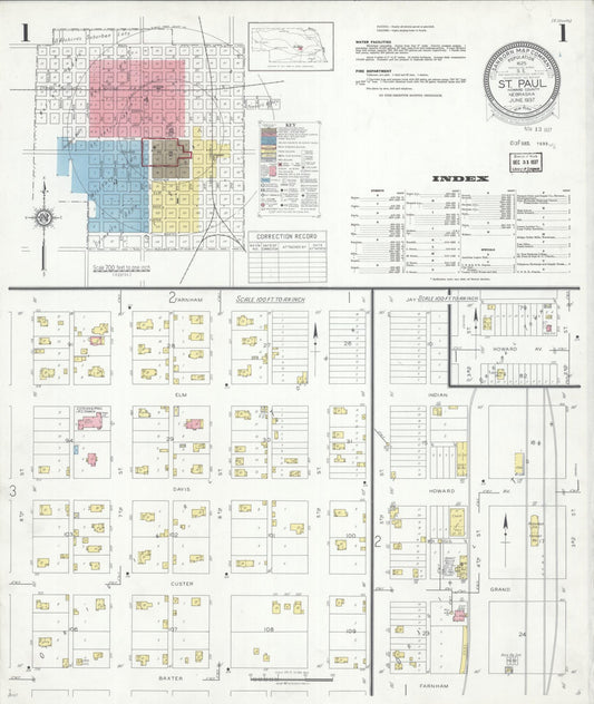 Sanborn Fire Insurance Map from Saint Paul, Howard County, Nebraska (1937), Sheet #0001 - Historic Sanborn Fire Insurance Map Print, vintage old map wall art, antique decor, genealogy gift, Nebraska Nebraska map